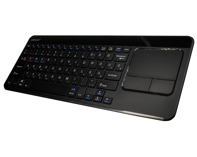 Alcor's wireless keyboard, the Alcor W500-TP uses 2.4GHz radio waves for data transmission, so it can work from up to 10 meters distance